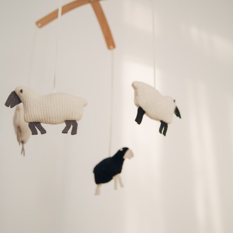 white sheep baby mobile